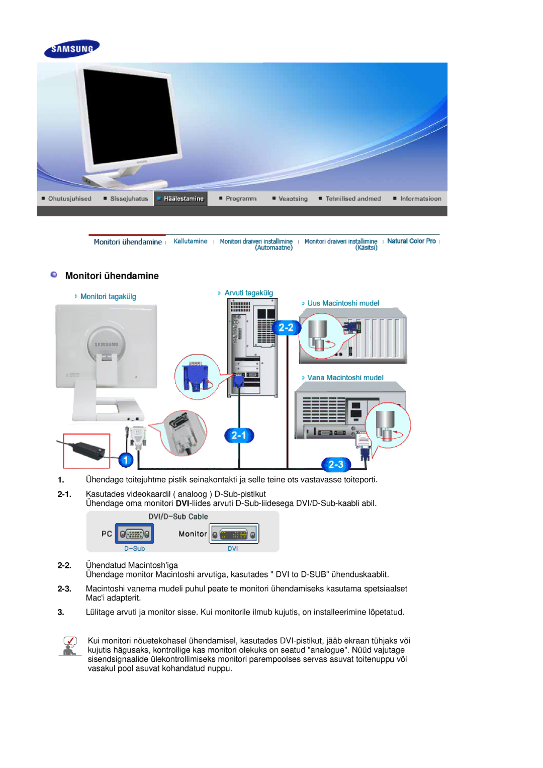 Samsung LS19MBXXHV/EDC, LS19MBPXFV/EDC, LS19MBXXFV/EDC, LS19MBPXHV/EDC manual Monitori ühendamine 