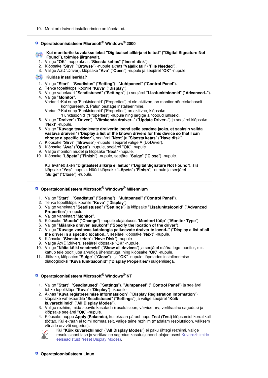 Samsung LS19MBPXFV/EDC, LS19MBXXFV/EDC, LS19MBPXHV/EDC, LS19MBXXHV/EDC manual Operatsioonisüsteem Linux 