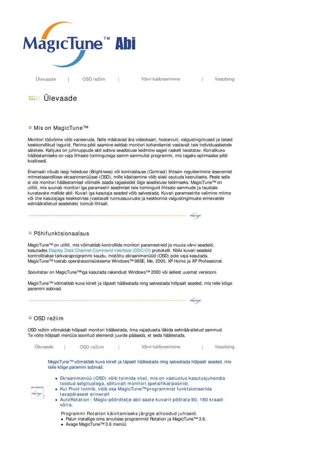 Samsung LS19MBXXHV/EDC, LS19MBPXFV/EDC manual Ülevaade, Programmi Rotation käivitamiseks järgige alltoodud juhiseid 