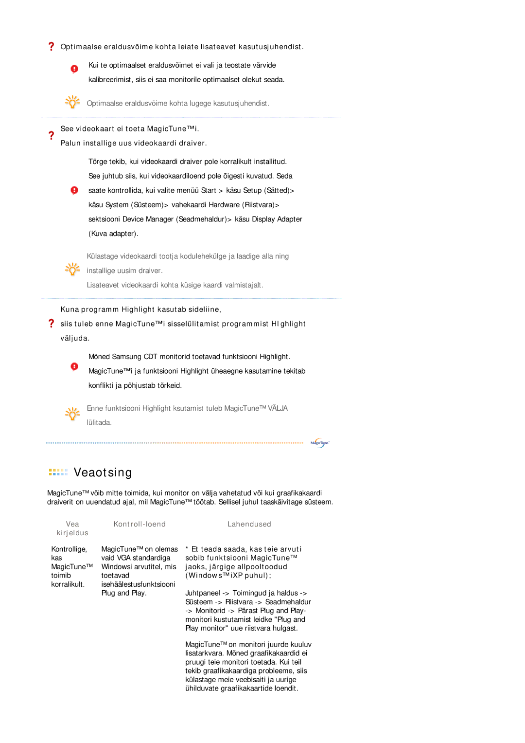 Samsung LS19MBPXHV/EDC manual Et teada saada, kas teie arvuti, Sobib funktsiooni MagicTune, Jaoks, järgige allpooltoodud 