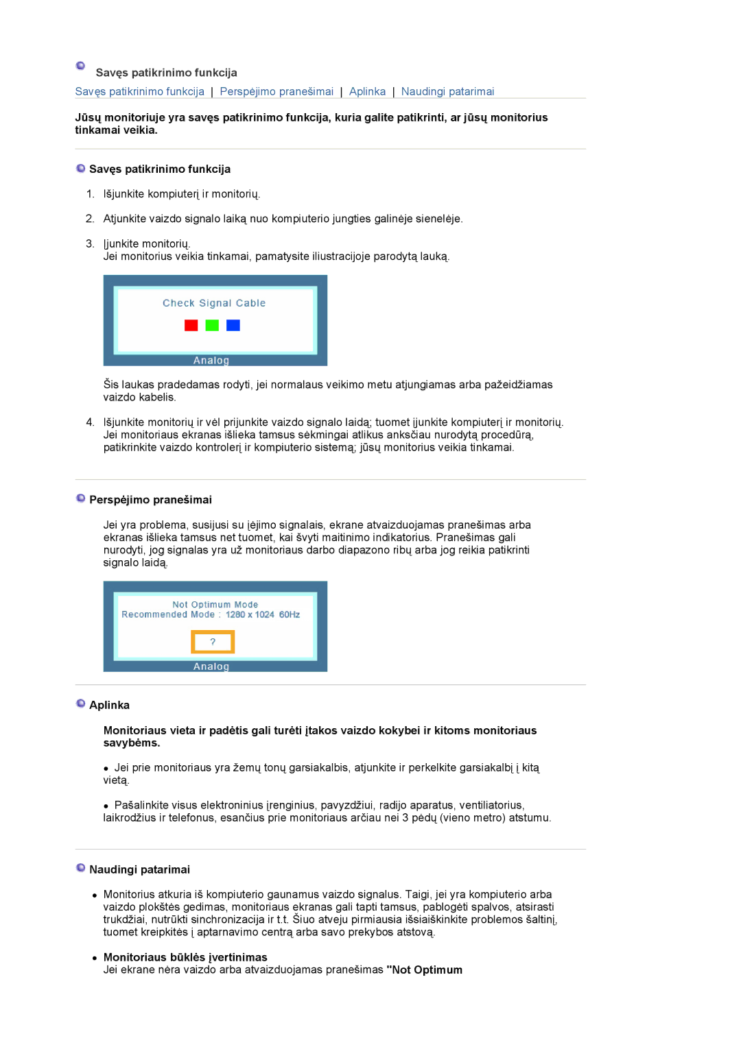 Samsung LS19MBXXFV/EDC, LS19MBPXFV/EDC manual Perspėjimo pranešimai, Naudingi patarimai, Monitoriaus būklės įvertinimas 