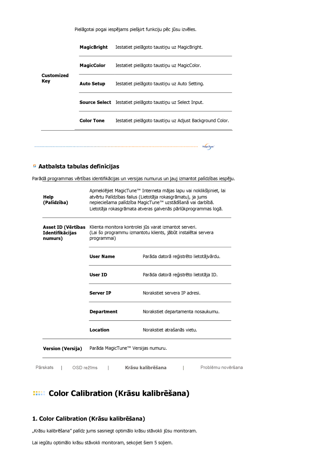 Samsung LS19MBPXFV/EDC, LS19MBXXFV/EDC, LS19MBPXHV/EDC, LS19MBXXHV/EDC Color Calibration Krāsu kalibrēšana, Help, Palīdzība 