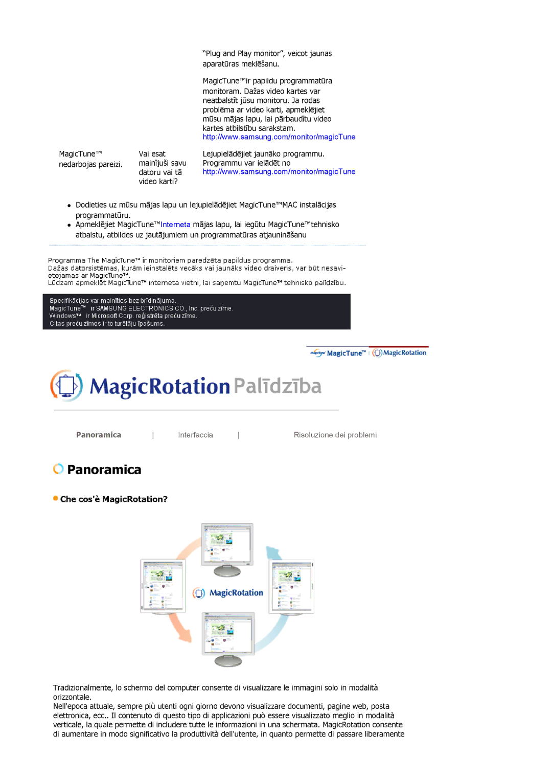 Samsung LS19MBPXFV/EDC, LS19MBXXFV/EDC, LS19MBPXHV/EDC, LS19MBXXHV/EDC manual Panoramica, Che cosè MagicRotation? 