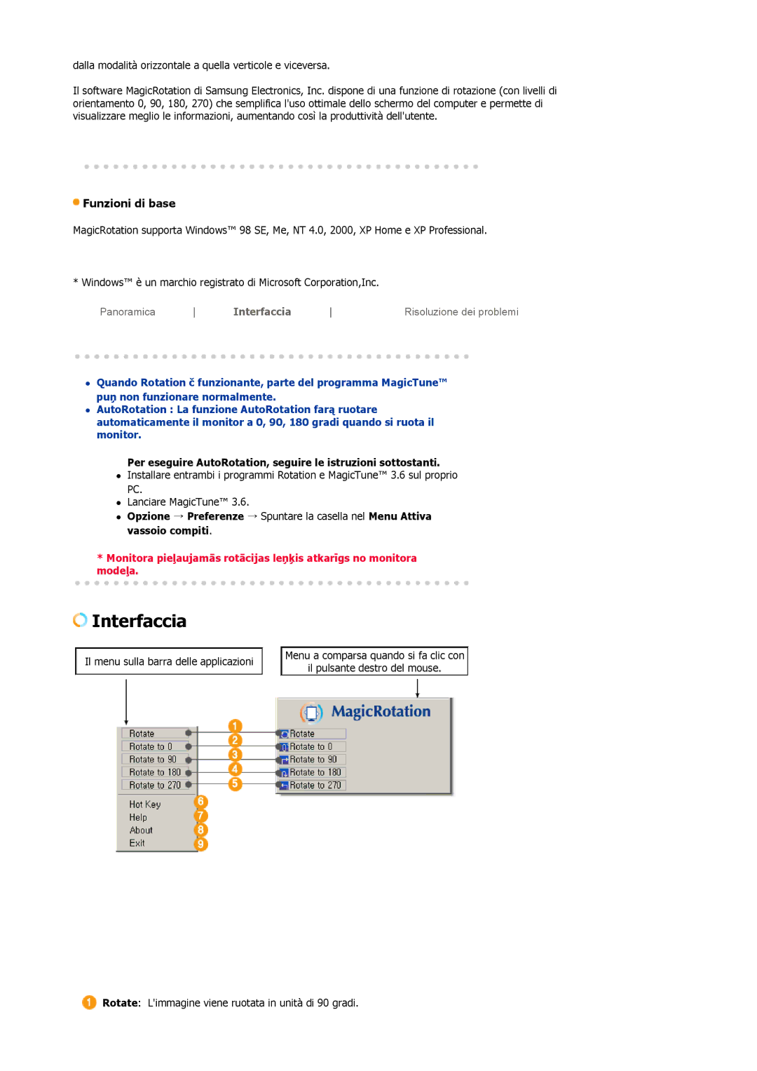 Samsung LS19MBXXFV/EDC, LS19MBPXFV/EDC manual Interfaccia, Per eseguire AutoRotation, seguire le istruzioni sottostanti 