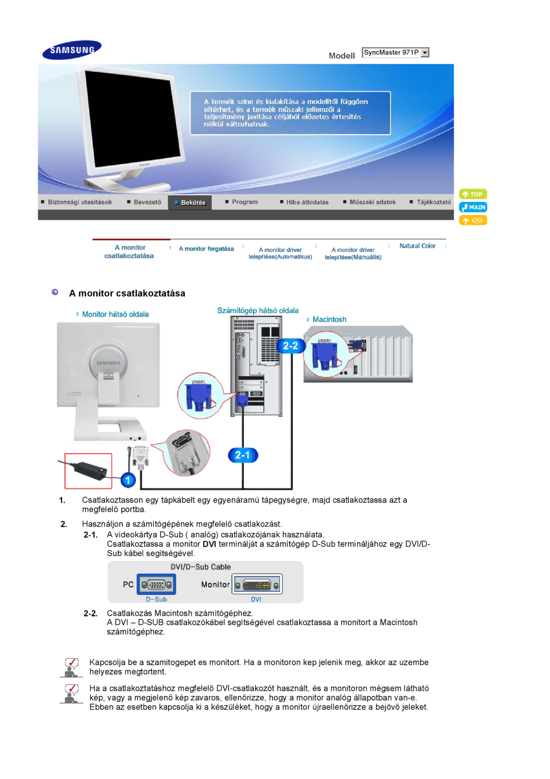 Samsung LS19MBXXHV/EDC, LS19MBPXFV/EDC, LS19MBXXFV/EDC, LS19MBPXHV/EDC manual Monitor csatlakoztatása 