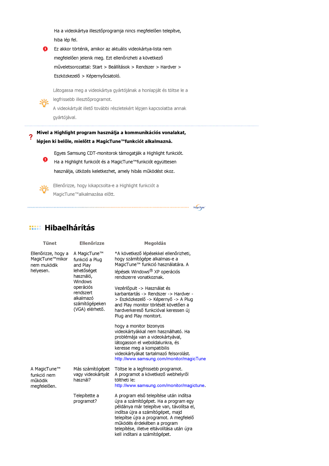 Samsung LS19MBPXFV/EDC, LS19MBXXFV/EDC, LS19MBPXHV/EDC, LS19MBXXHV/EDC manual Tünet Ellenőrizze 