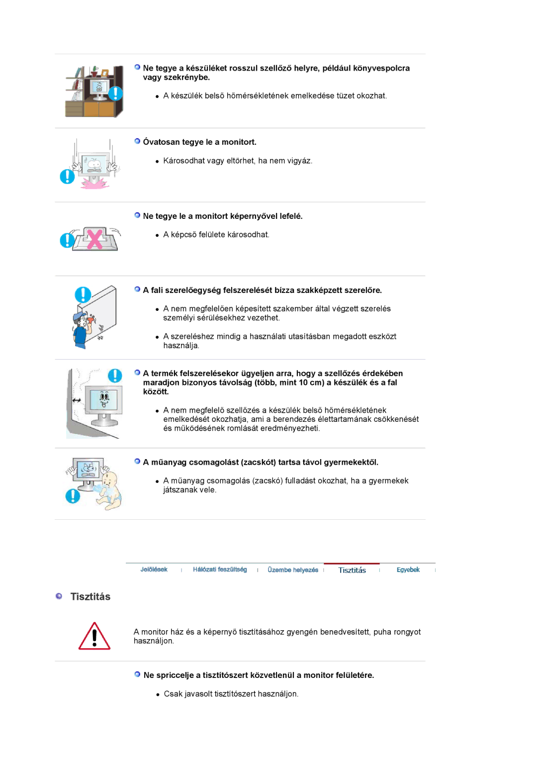 Samsung LS19MBXXFV/EDC, LS19MBPXFV/EDC manual Óvatosan tegye le a monitort, Ne tegye le a monitort képernyővel lefelé 