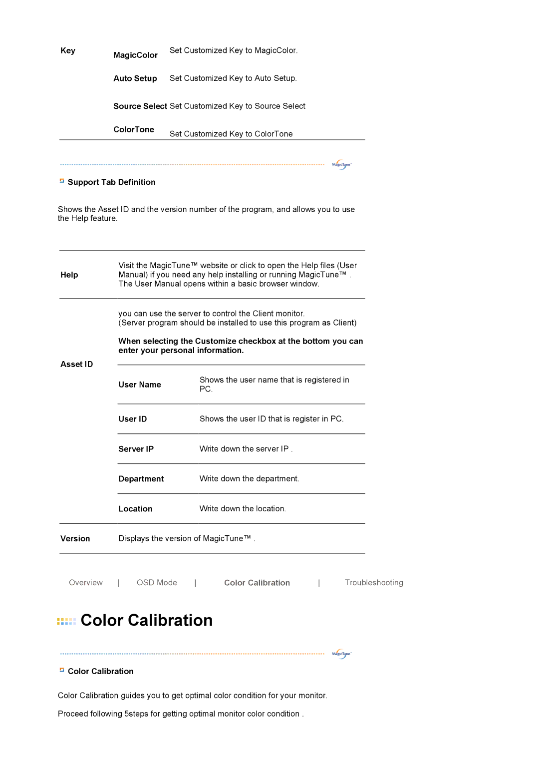 Samsung LS19MBXXF2/CI, LS19MBPXFV/EDC, LS19MBXXFV/EDC, LS19MBPXHV/EDC, LS19MBXXHV/EDC, LS19MBXXX2/CI manual Color Calibration 