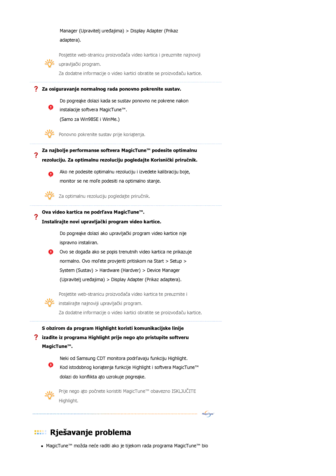 Samsung LS19MBXXHV/EDC Za osiguravanje normalnog rada ponovno pokrenite sustav, Ponovno pokrenite sustav prije koriątenja 