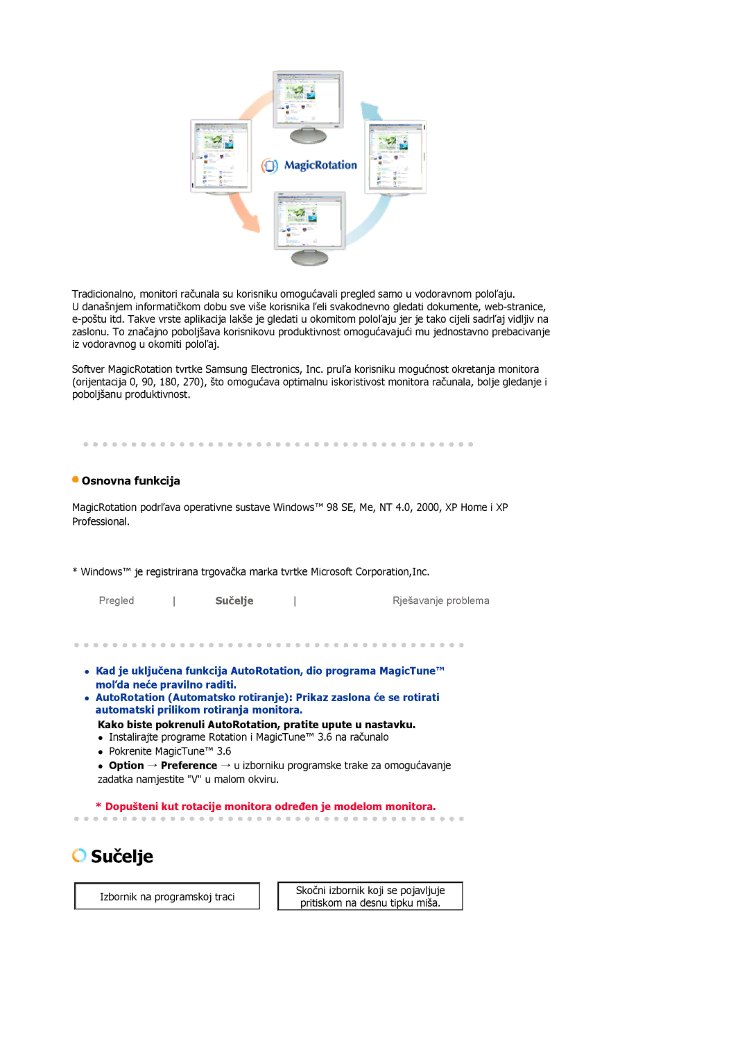 Samsung LS19MBXXFV/EDC, LS19MBPXFV/EDC manual Osnovna funkcija, Kako biste pokrenuli AutoRotation, pratite upute u nastavku 