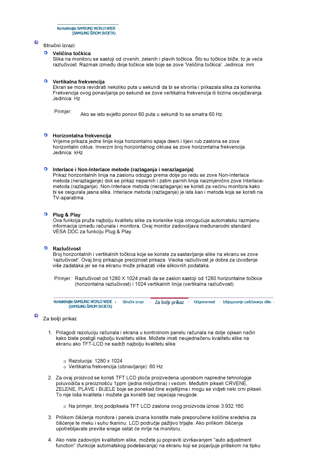 Samsung LS19MBXXHV/EDC, LS19MBPXFV/EDC, LS19MBXXFV/EDC, LS19MBPXHV/EDC manual Stručni izrazi, Za bolji prikaz 