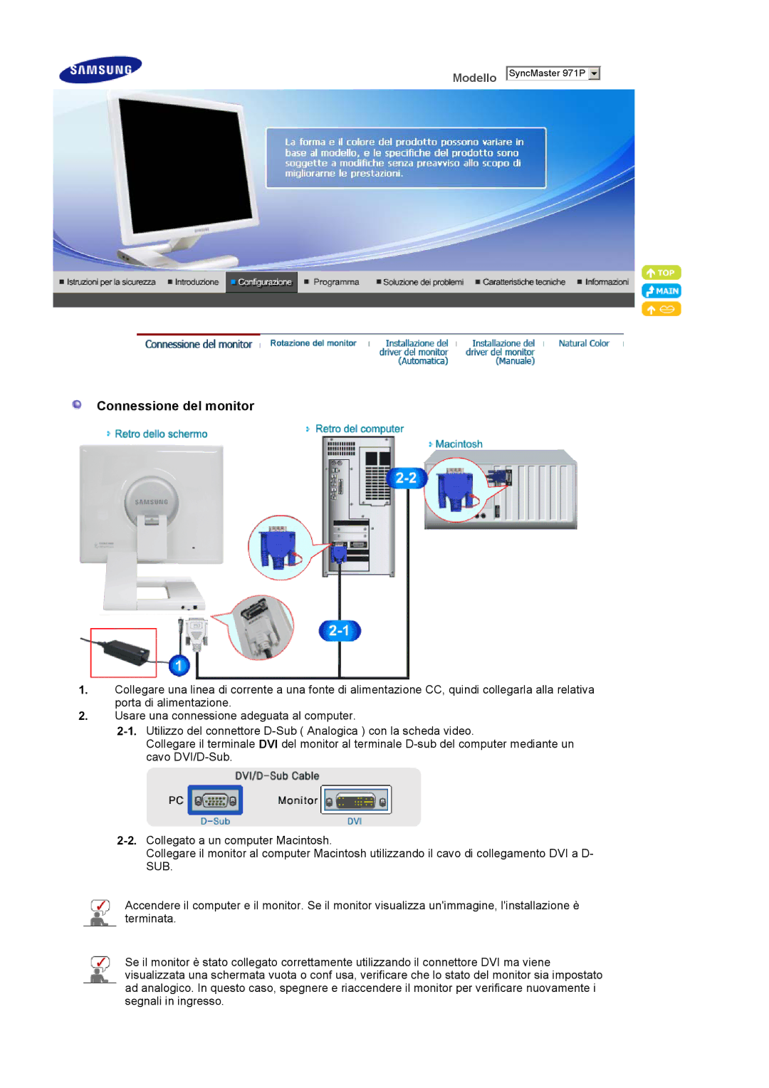 Samsung LS19MBXXFV/EDC, LS19MBPXHV/EDC, LS19MBXXHV/EDC manual Connessione del monitor 