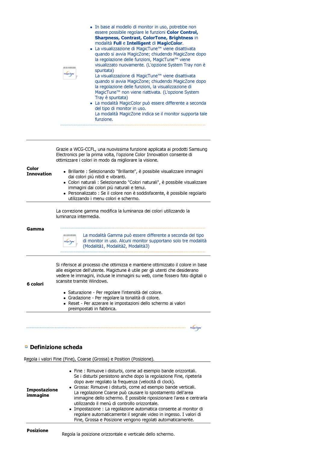 Samsung LS19MBPXHV/EDC, LS19MBXXFV/EDC, LS19MBXXHV/EDC manual Definizione scheda, Color Innovation 