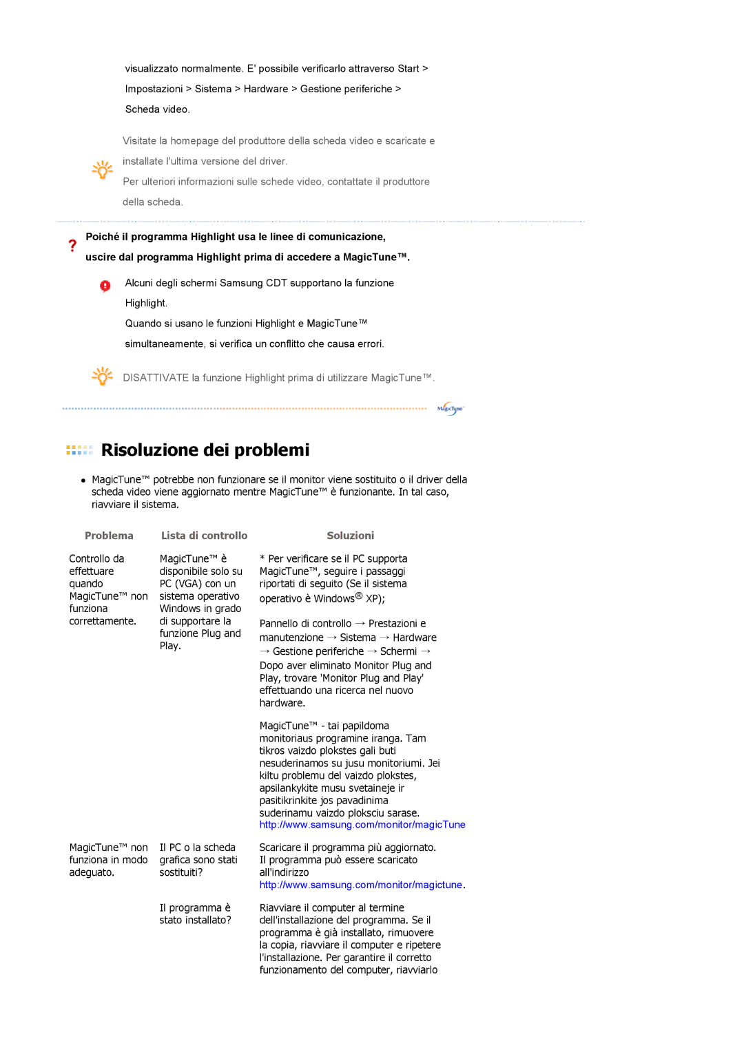 Samsung LS19MBXXFV/EDC, LS19MBPXHV/EDC, LS19MBXXHV/EDC manual Problema Lista di controllo Soluzioni 