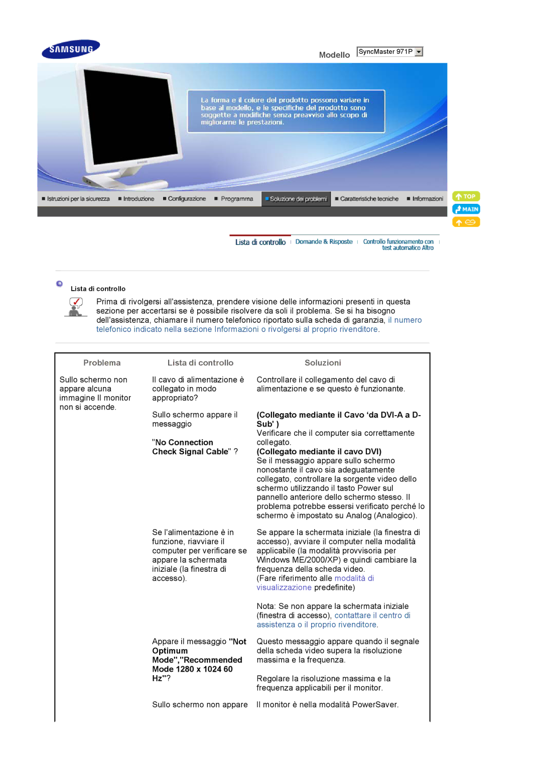 Samsung LS19MBXXFV/EDC, LS19MBPXHV/EDC, LS19MBXXHV/EDC manual Problema Lista di controllo, Soluzioni 