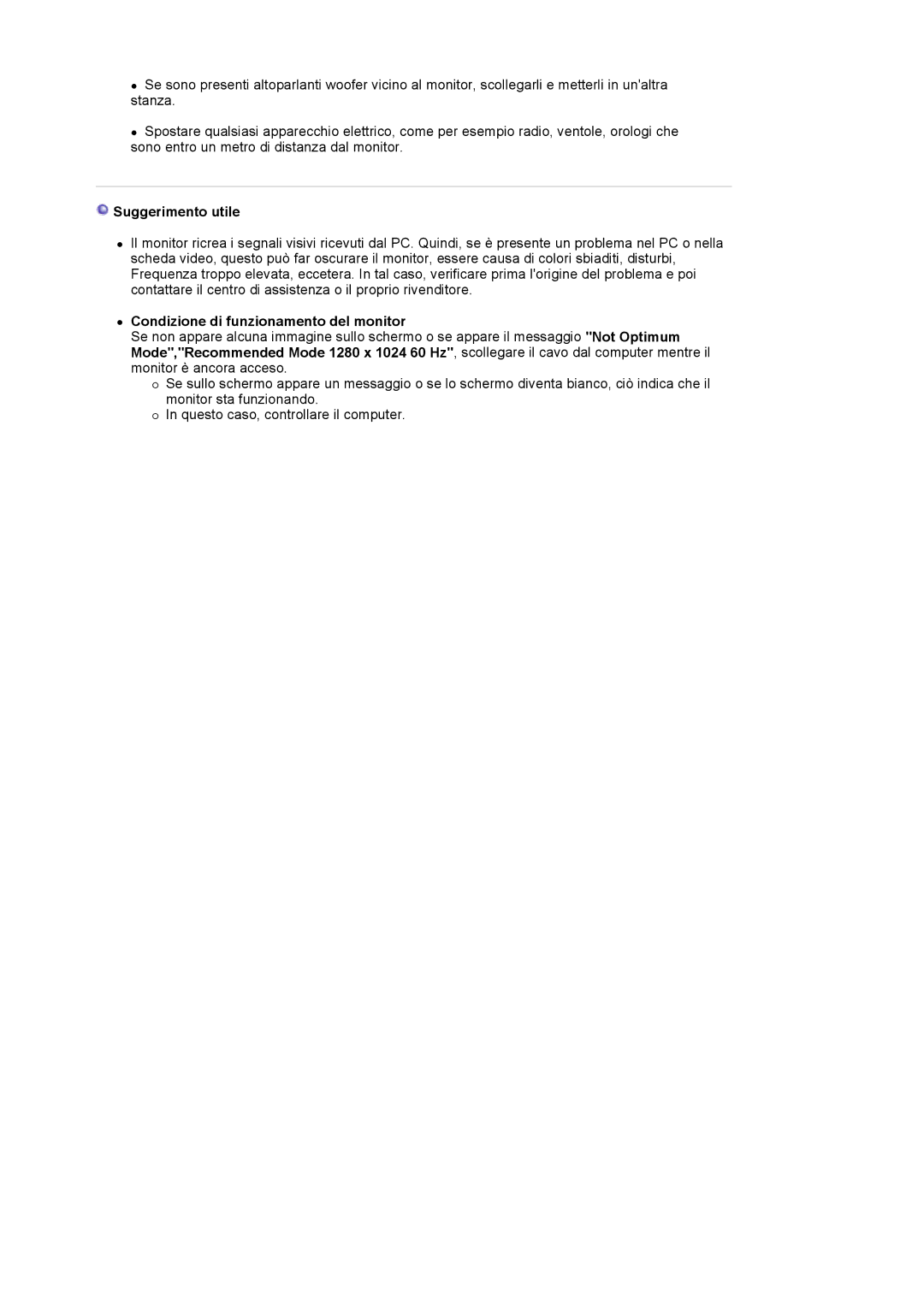 Samsung LS19MBPXHV/EDC, LS19MBXXFV/EDC, LS19MBXXHV/EDC manual Suggerimento utile, Condizione di funzionamento del monitor 