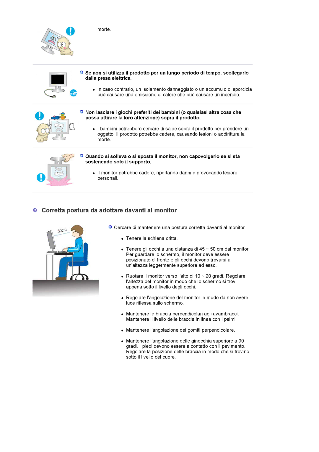 Samsung LS19MBXXFV/EDC, LS19MBPXHV/EDC, LS19MBXXHV/EDC manual Corretta postura da adottare davanti al monitor 