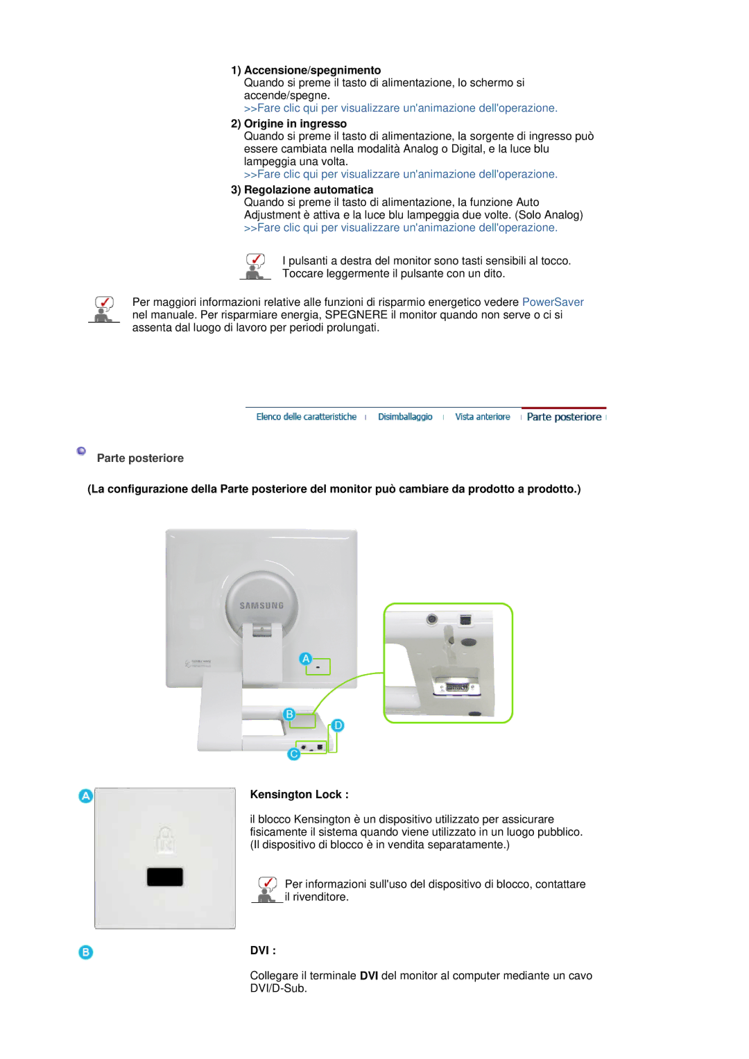 Samsung LS19MBXXHV/EDC, LS19MBXXFV/EDC, LS19MBPXHV/EDC Accensione/spegnimento, Origine in ingresso, Regolazione automatica 