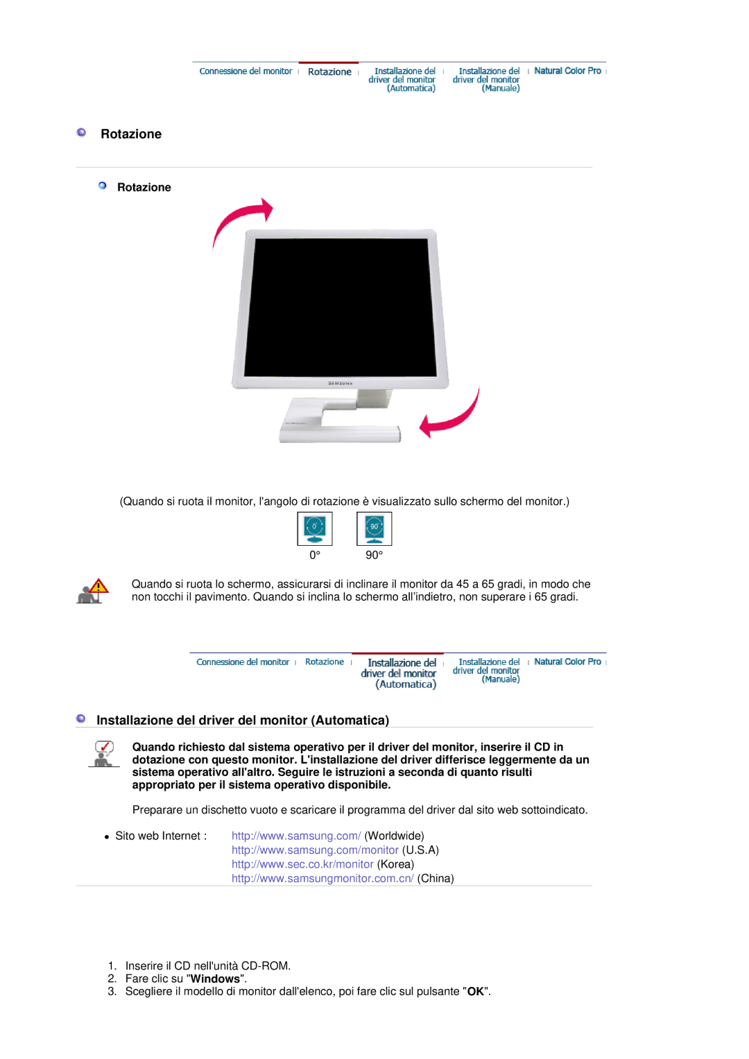 Samsung LS19MBXXHV/EDC, LS19MBXXFV/EDC, LS19MBPXHV/EDC manual Rotazione 