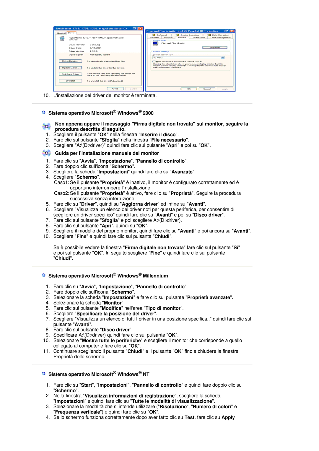 Samsung LS19MBXXFV/EDC manual Scegliere Specificare la posizione del driver, Sistema operativo Microsoft Windows NT 