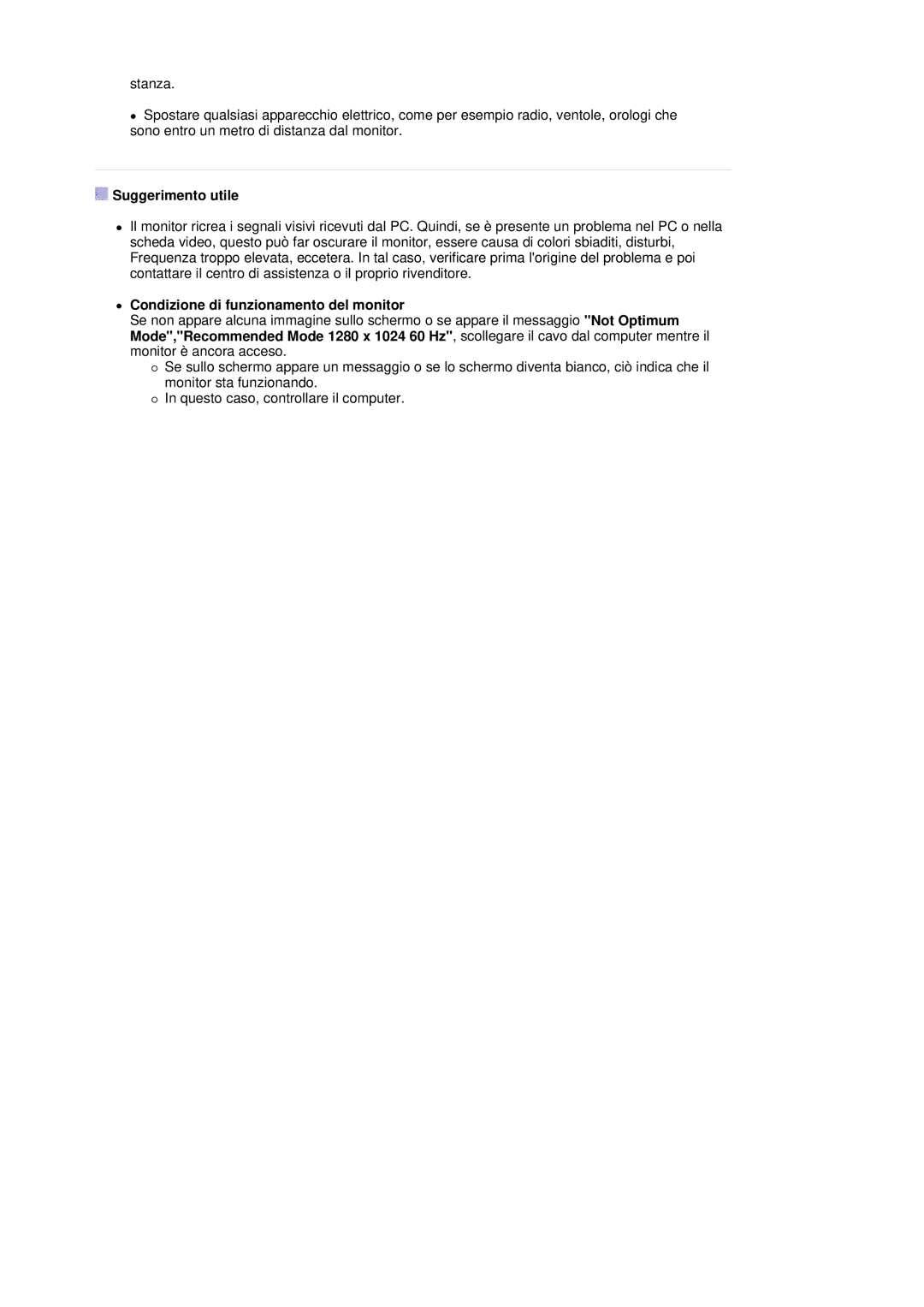 Samsung LS19MBXXHV/EDC, LS19MBXXFV/EDC, LS19MBPXHV/EDC manual Suggerimento utile, Condizione di funzionamento del monitor 