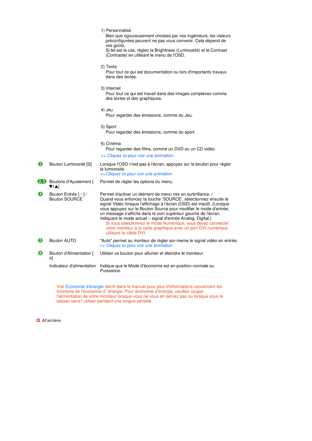 Samsung LS17MEDSBQ/EDC, LS19MEDSBQ/EDC manual Cliquez ici pour voir une animation, Alarrière 