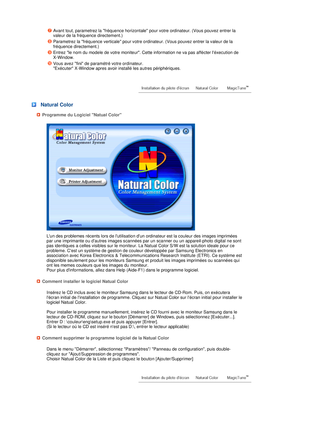 Samsung LS19MEDSBQ/EDC manual Natural Color, Programme du Logiciel Natual Color, Comment installer le logiciel Natual Color 