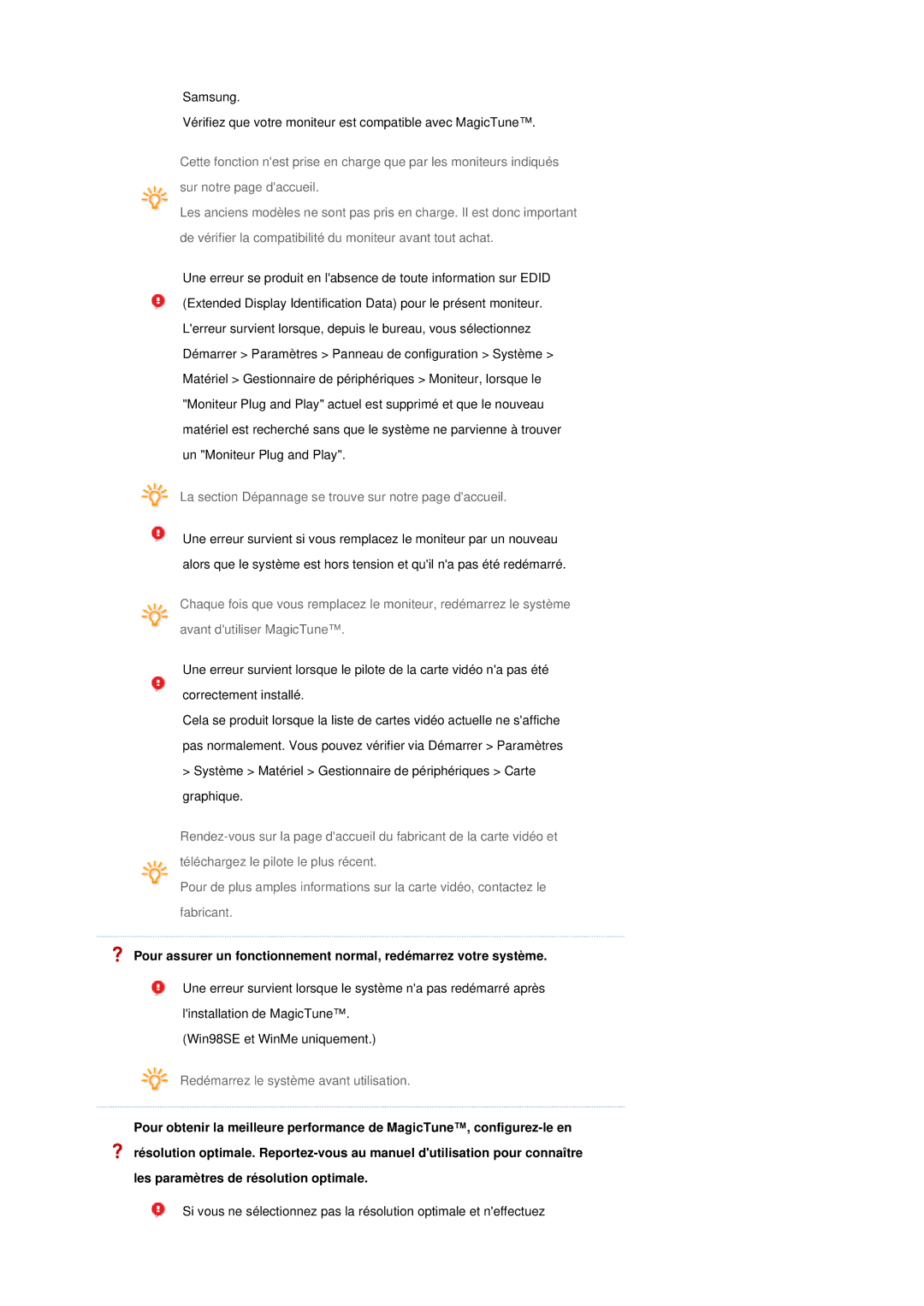 Samsung LS17MEDSBQ/EDC, LS19MEDSBQ/EDC manual Les paramètres de résolution optimale 