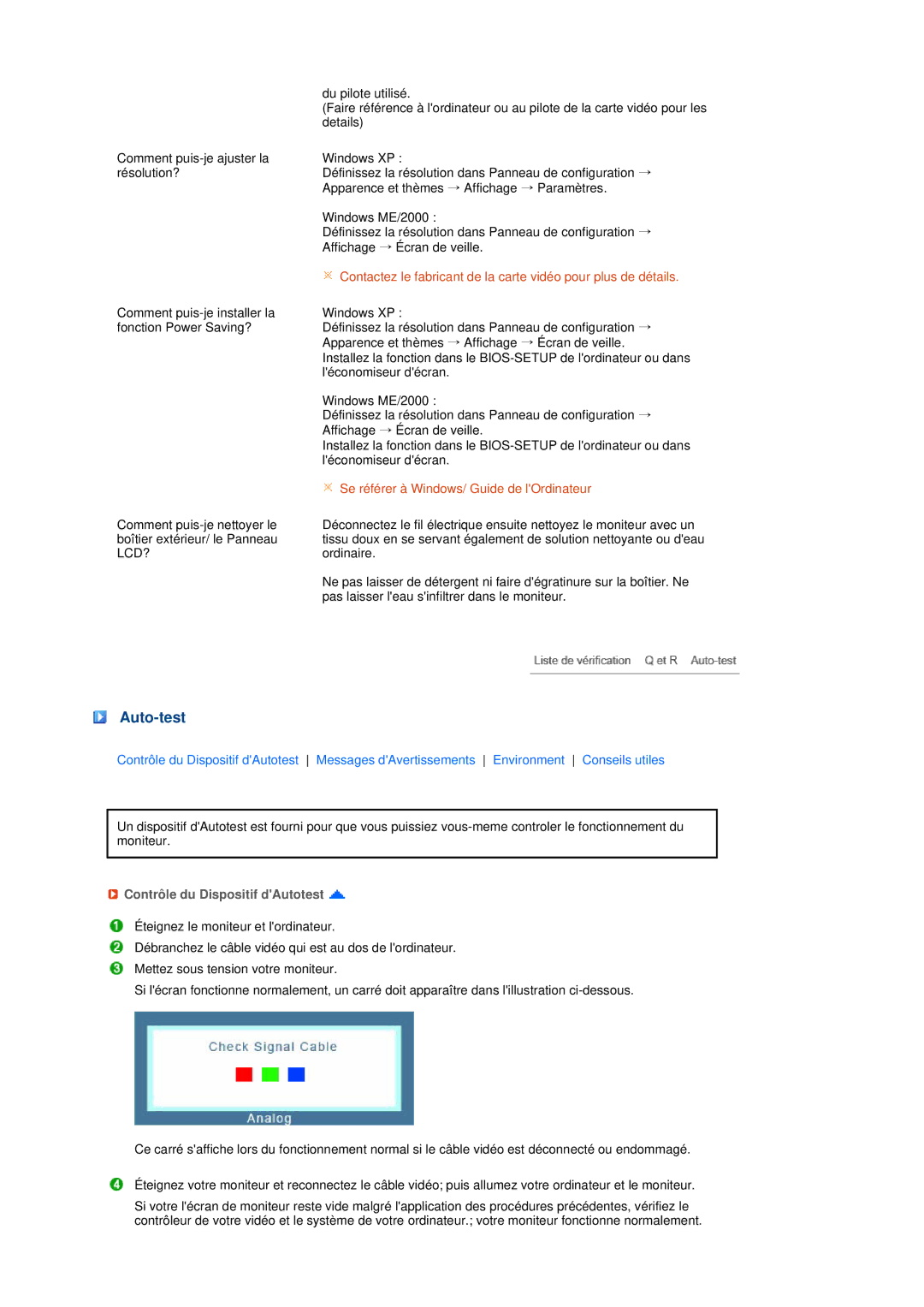 Samsung LS17MEDSBQ/EDC, LS19MEDSBQ/EDC manual Auto-test, Contrôle du Dispositif dAutotest 