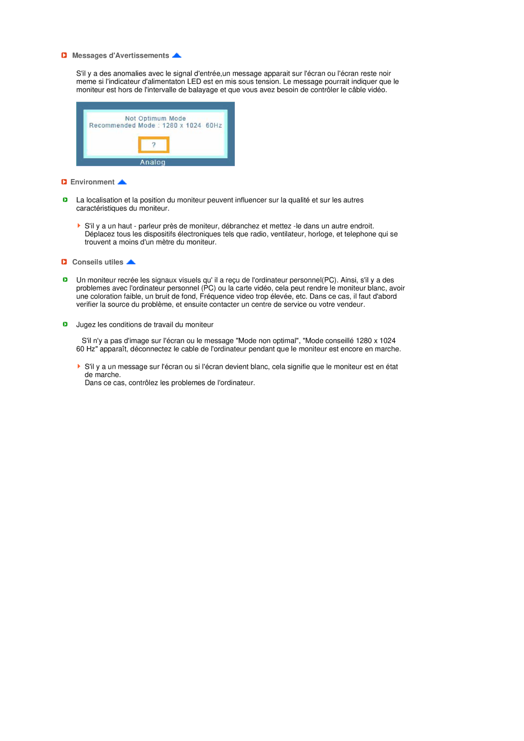 Samsung LS19MEDSBQ/EDC, LS17MEDSBQ/EDC manual Messages dAvertissements, Environment, Conseils utiles 