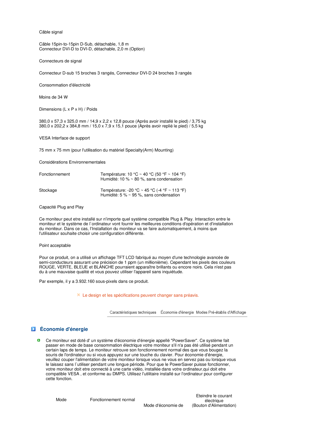 Samsung LS19MEDSBQ/EDC, LS17MEDSBQ/EDC manual Économie dénergie 