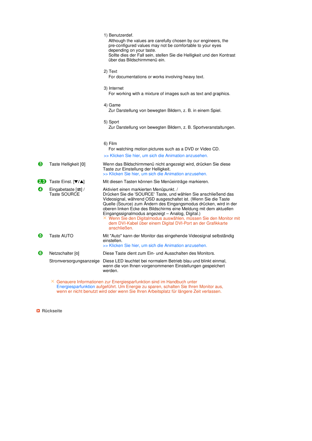 Samsung LS17MEDSBQ/EDC, LS19MEDSBQ/EDC manual Klicken Sie hier, um sich die Animation anzusehen, Rückseite 