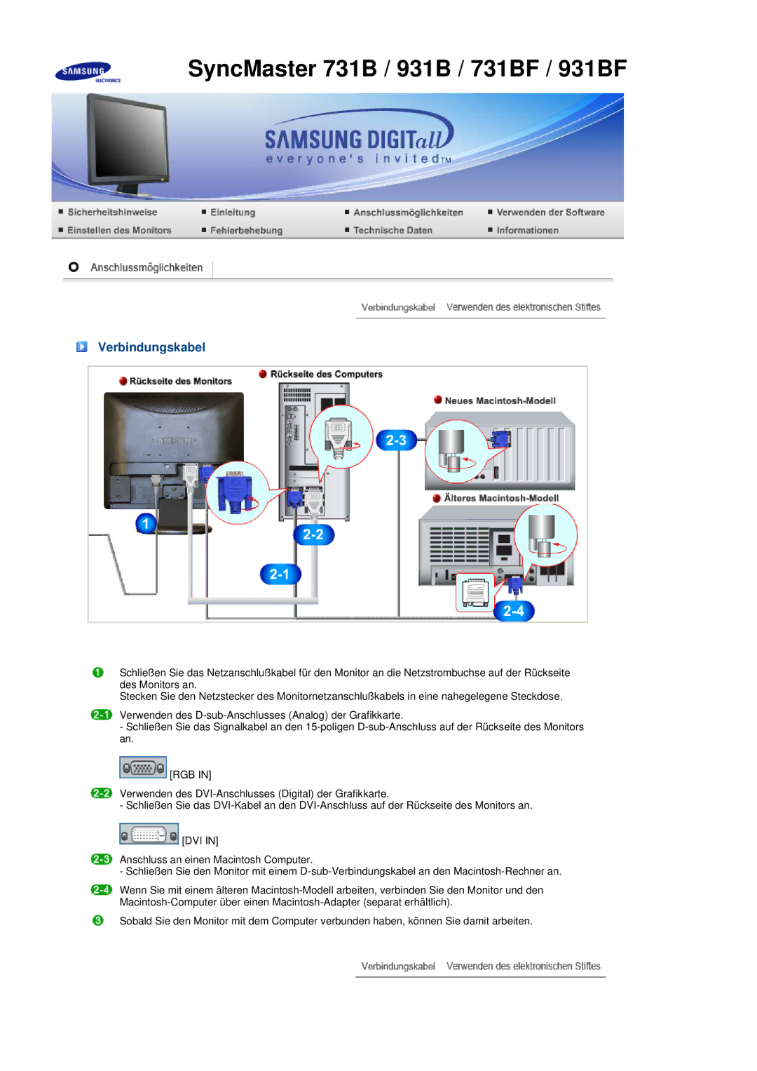 Samsung LS17MEDSBQ/EDC, LS19MEDSBQ/EDC manual Verbindungskabel 