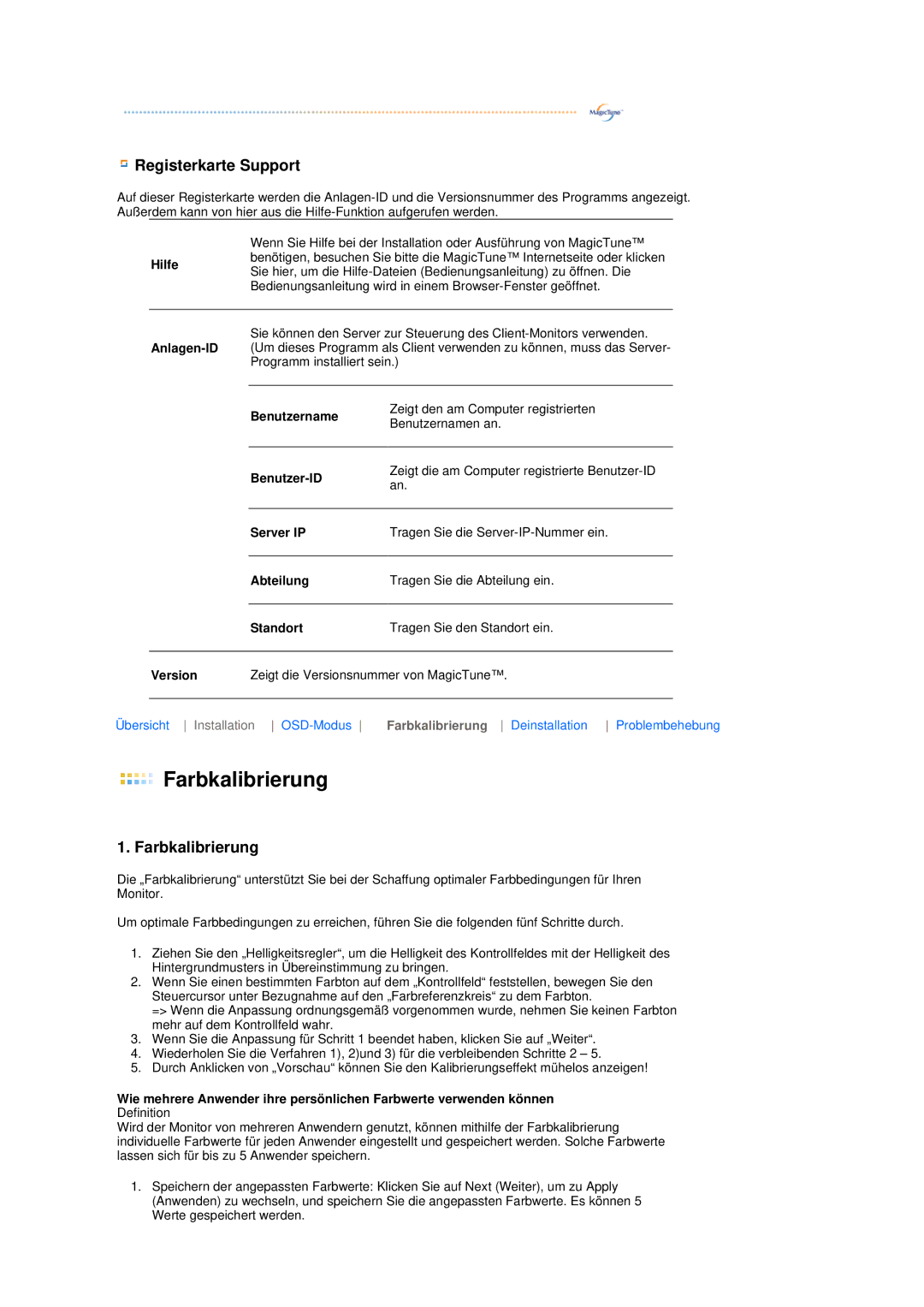 Samsung LS17MEDSBQ/EDC, LS19MEDSBQ/EDC manual Farbkalibrierung 