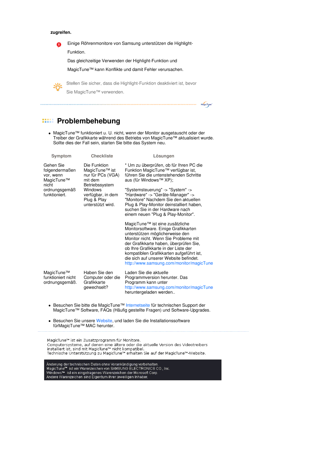 Samsung LS17MEDSBQ/EDC, LS19MEDSBQ/EDC manual Symptom Checkliste Lösungen 