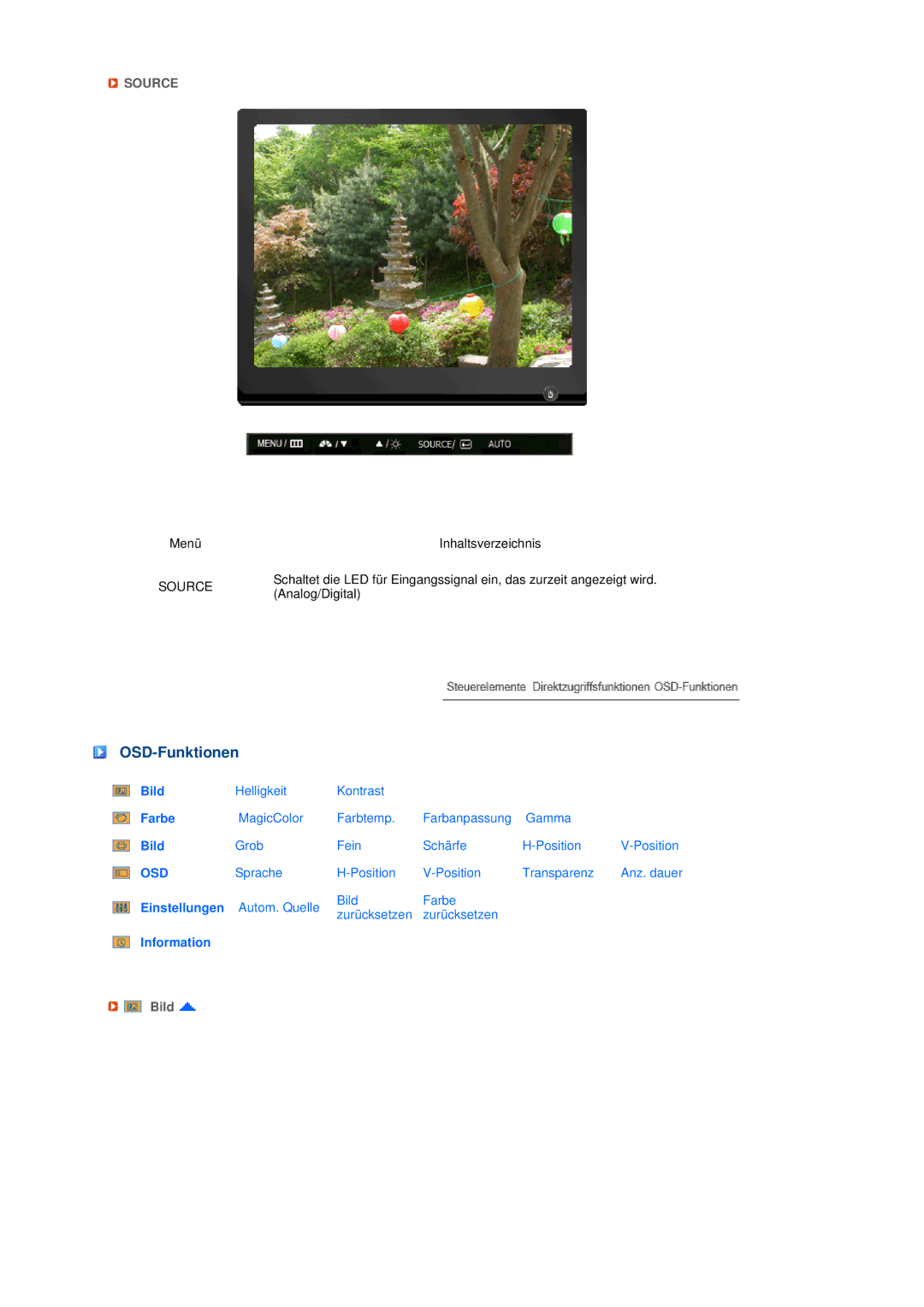 Samsung LS19MEDSBQ/EDC, LS17MEDSBQ/EDC manual OSD-Funktionen, Bild 