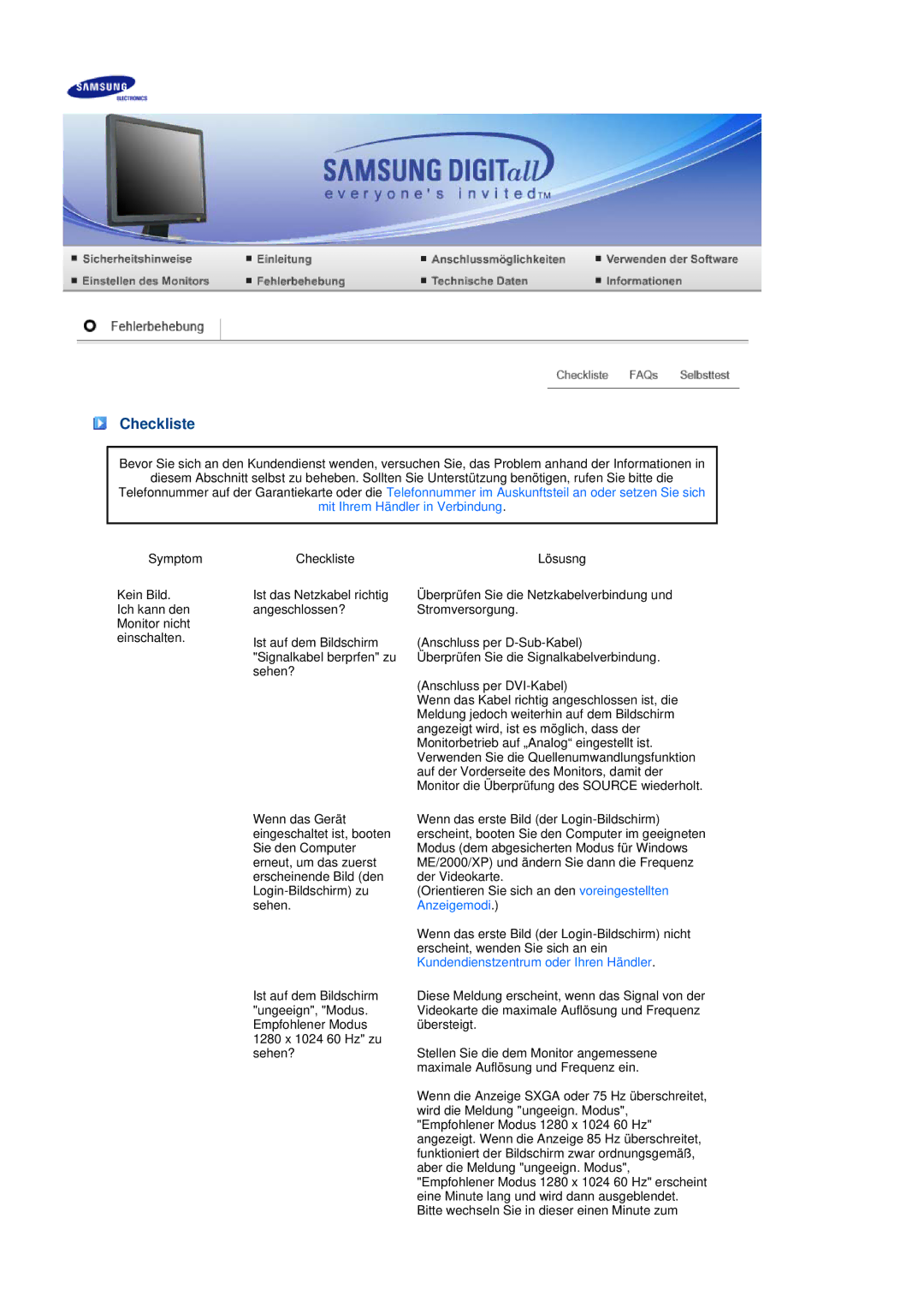 Samsung LS19MEDSBQ/EDC, LS17MEDSBQ/EDC manual Checkliste 