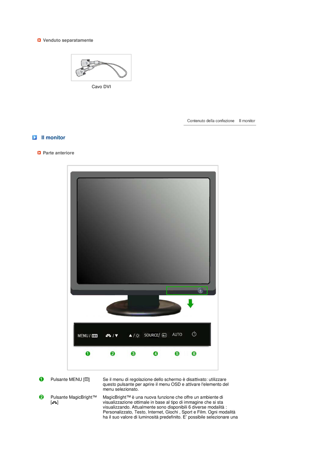 Samsung LS19MEDSBQ/EDC, LS17MEDSBQ/EDC manual Il monitor, Venduto separatamente, Parte anteriore 