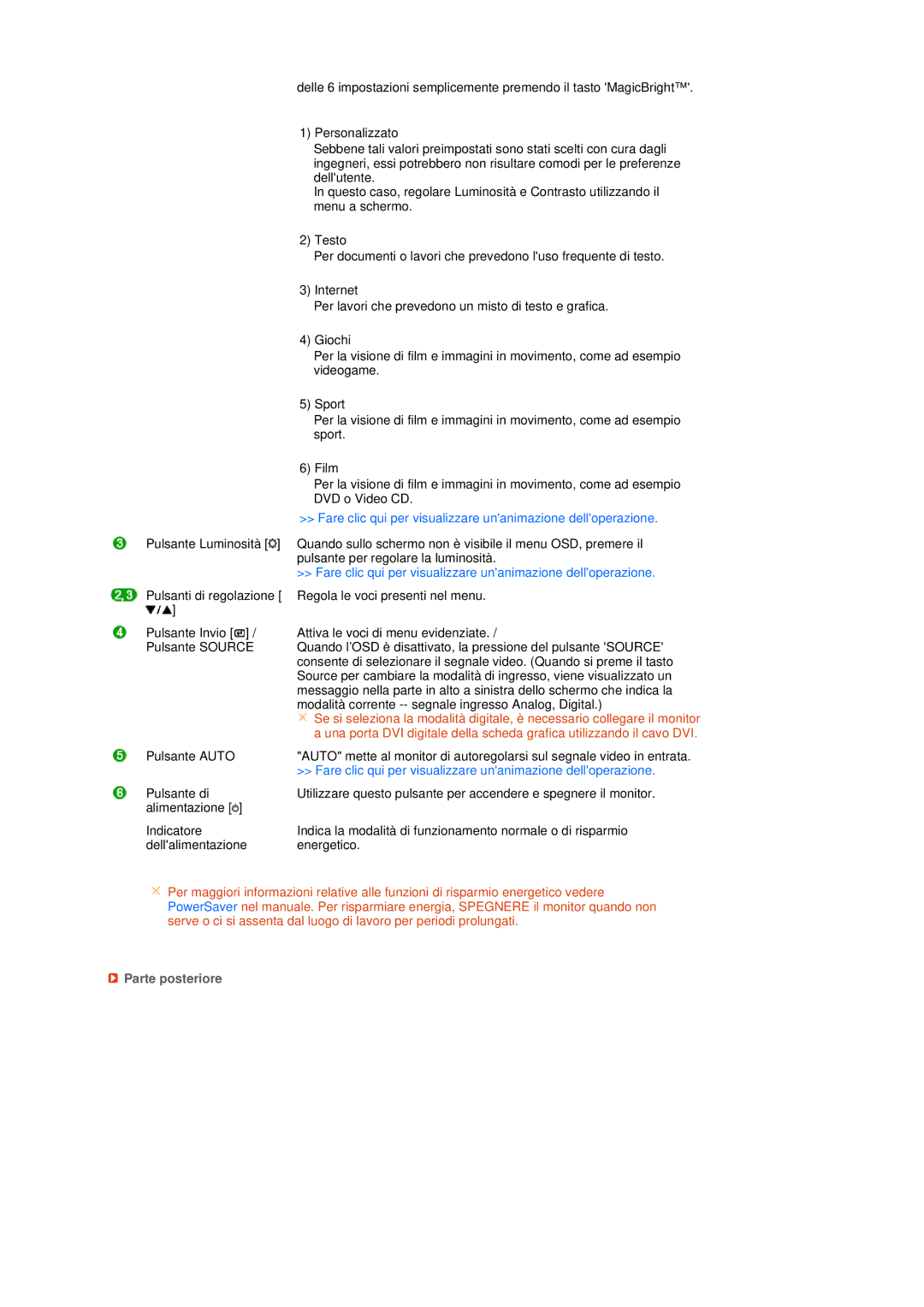 Samsung LS17MEDSBQ/EDC, LS19MEDSBQ/EDC manual Fare clic qui per visualizzare unanimazione delloperazione, Parte posteriore 