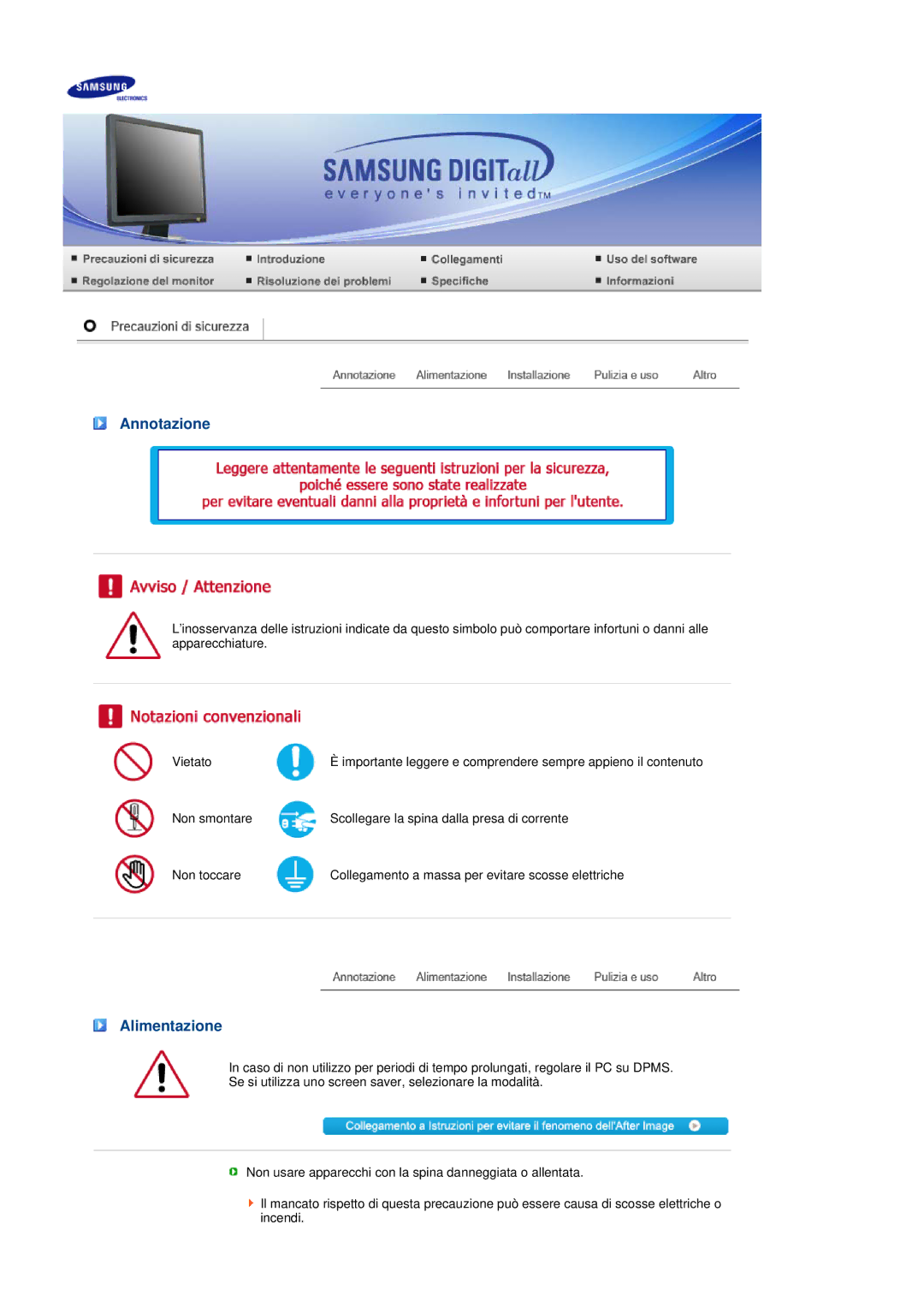 Samsung LS19MEDSBQ/EDC, LS17MEDSBQ/EDC manual Annotazione, Alimentazione 