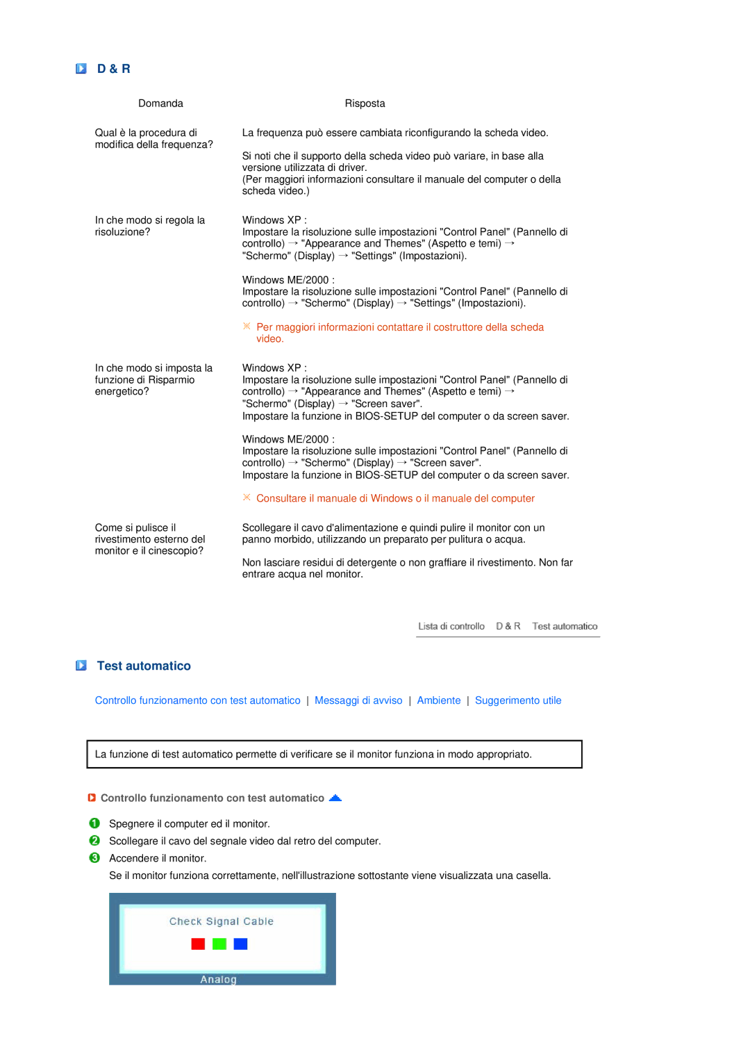 Samsung LS17MEDSBQ/EDC, LS19MEDSBQ/EDC manual Test automatico, Controllo funzionamento con test automatico 