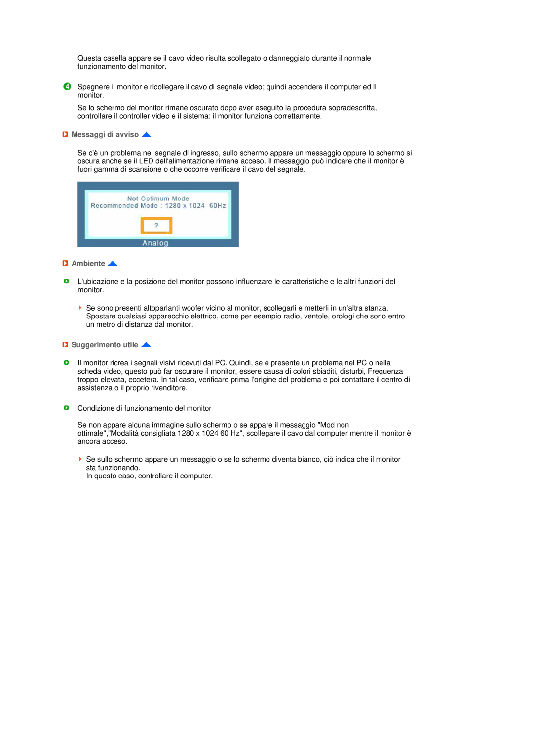 Samsung LS19MEDSBQ/EDC, LS17MEDSBQ/EDC manual Messaggi di avviso, Ambiente, Suggerimento utile 