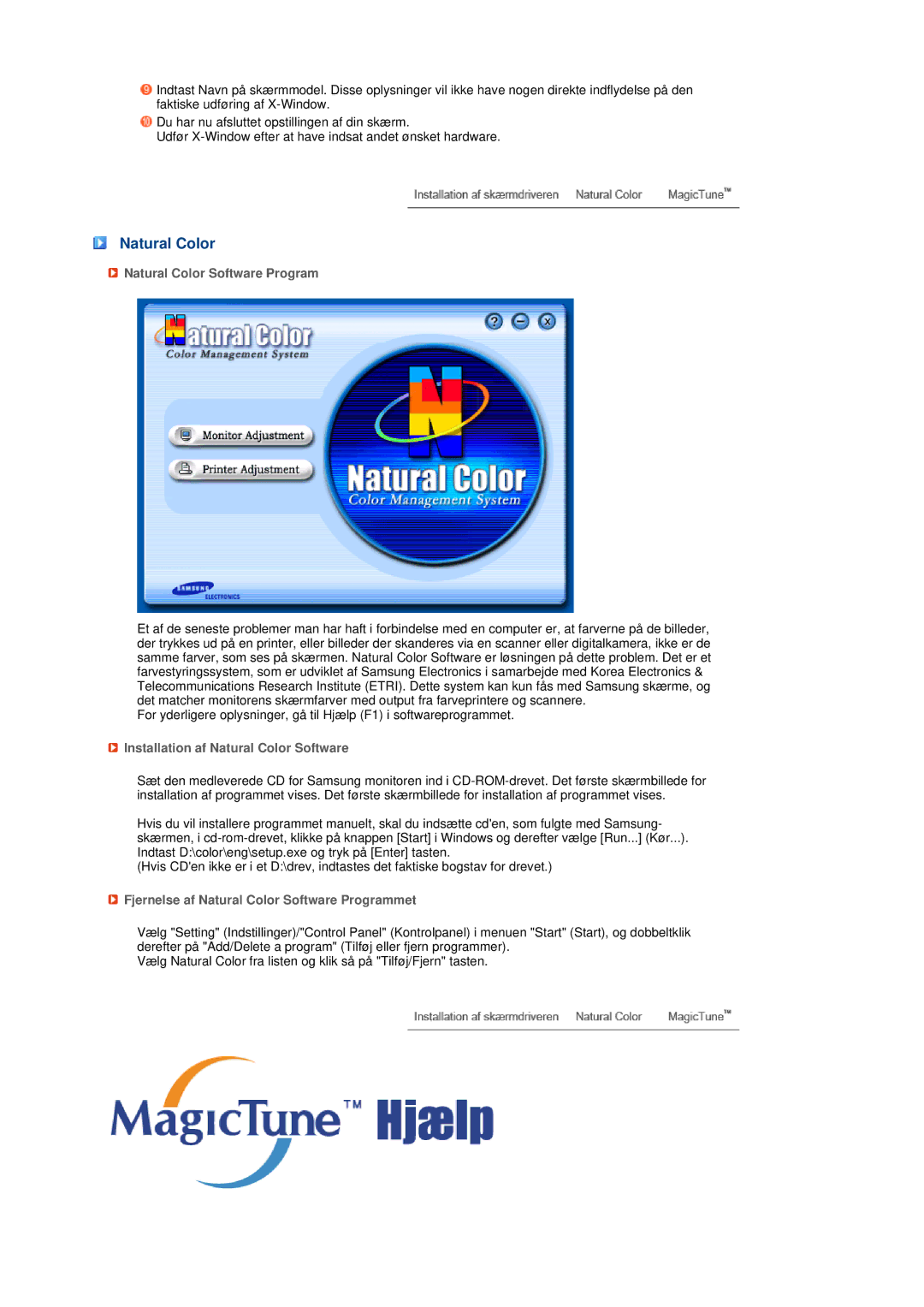 Samsung LS19MEDSBQ/EDC, LS17MEDSBQ/EDC manual Natural Color Software Program, Installation af Natural Color Software 