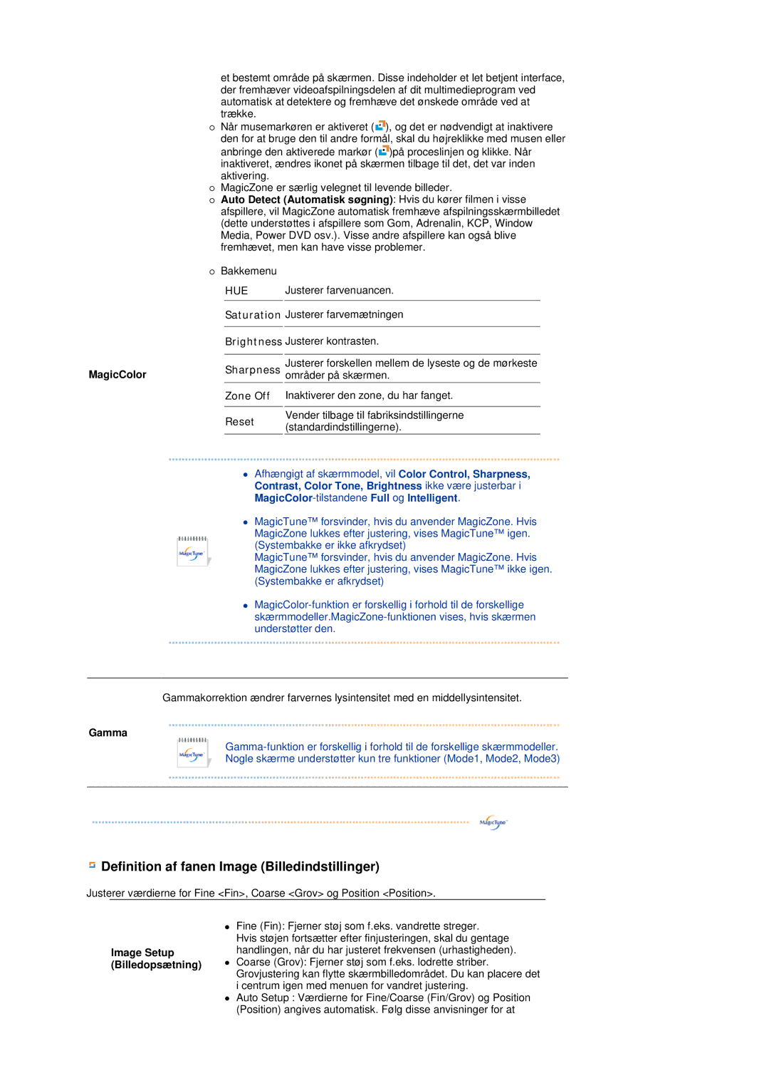 Samsung LS17MEDSBQ/EDC, LS19MEDSBQ/EDC manual Definition af fanen Image Billedindstillinger 