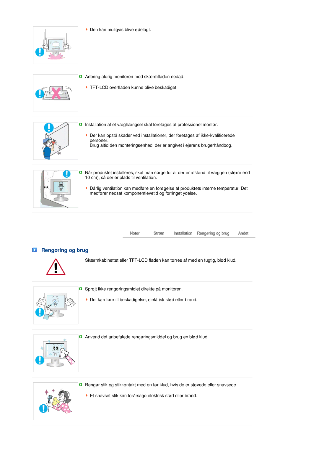 Samsung LS17MEDSBQ/EDC, LS19MEDSBQ/EDC manual Rengøring og brug 