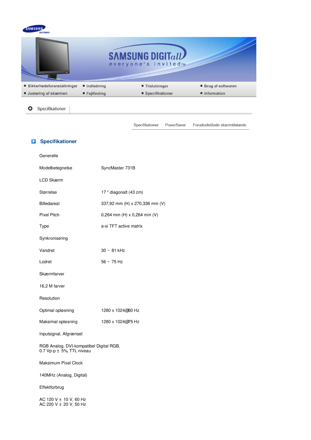 Samsung LS19MEDSBQ/EDC, LS17MEDSBQ/EDC manual Specifikationer 