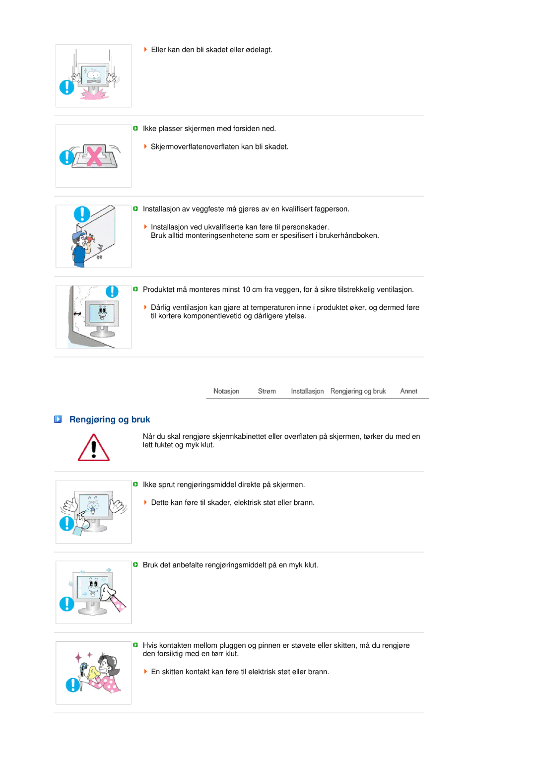 Samsung LS17MEDSBQ/EDC, LS19MEDSBQ/EDC manual Rengjøring og bruk 