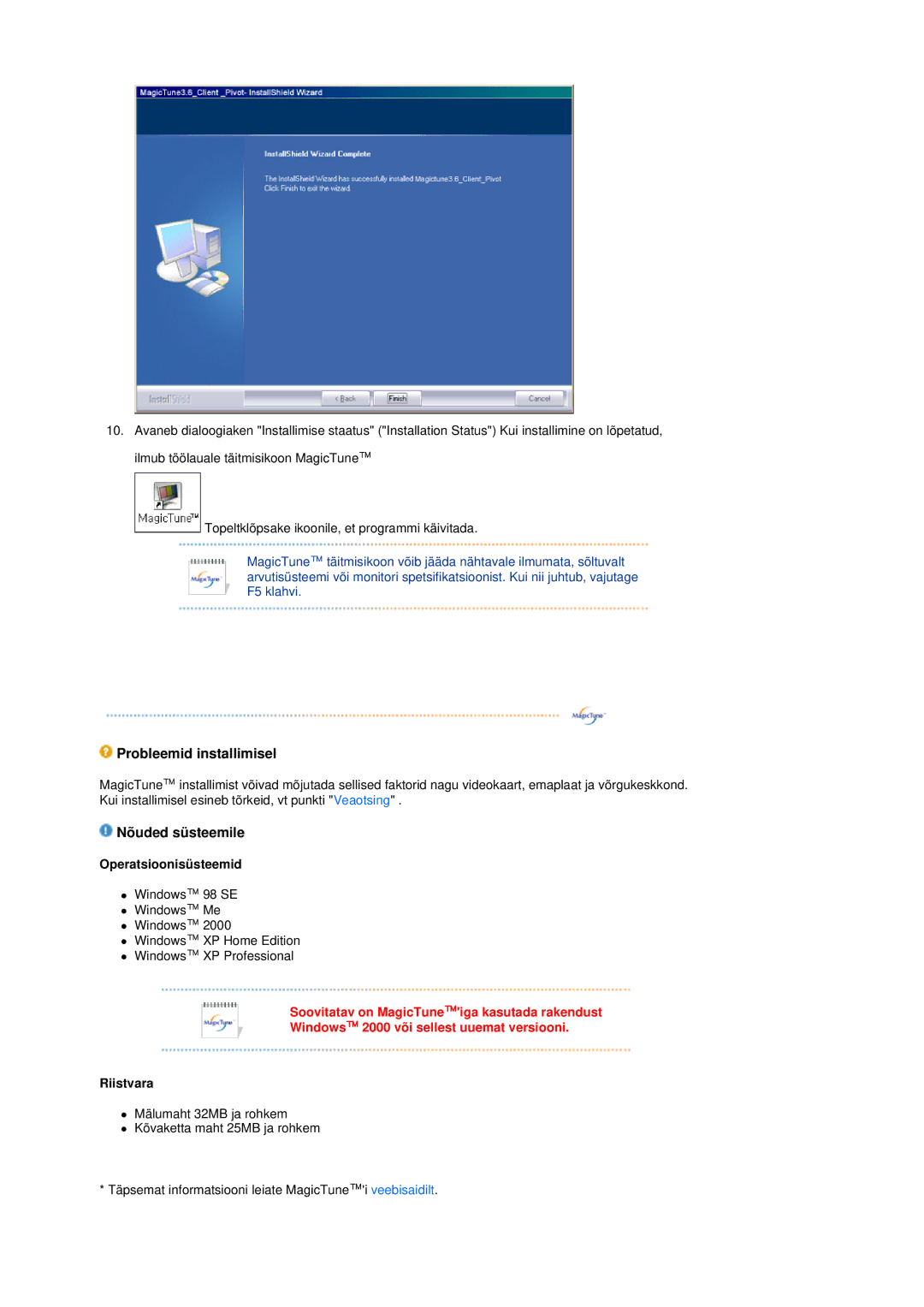 Samsung LS19MEDSBQ/EDC, LS17MEDSBQ/EDC manual Probleemid installimisel 