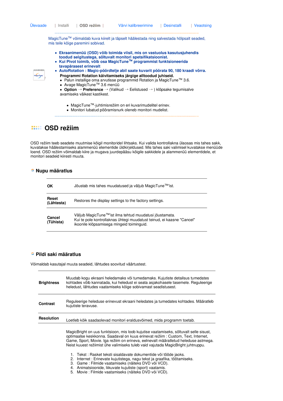 Samsung LS17MEDSBQ/EDC, LS19MEDSBQ/EDC manual OSD režiim 