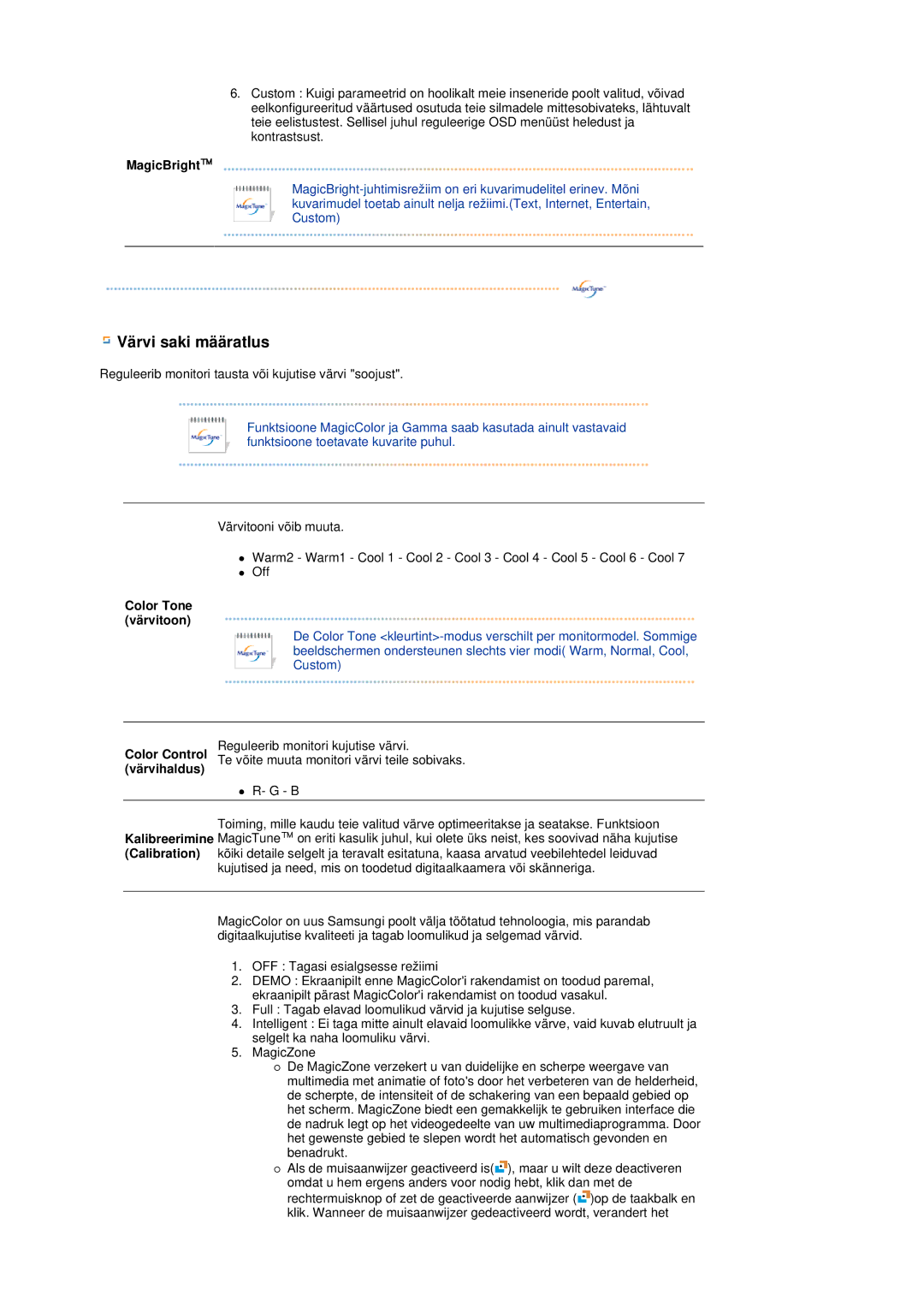 Samsung LS19MEDSBQ/EDC, LS17MEDSBQ/EDC manual Värvi saki määratlus 